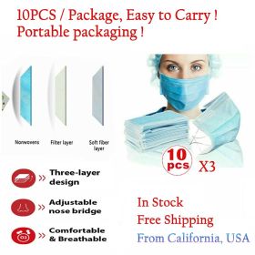 Easy to carry! 10pcs/pack, Protective Mask 3Ply Non-Woven Disposable Face Mask Free Shipping